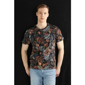 Tricou cu decolteu rotund si imprimeu tropical imagine