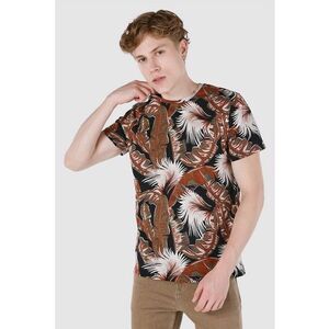 Tricou cu decolteu la baza gatului si model tropical imagine
