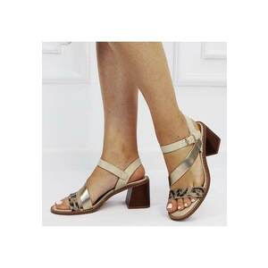 Sandale elegante bej cu toc masiv BSZ9382 M12 17414 imagine