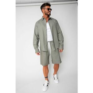 Set Lino camasa si pantalon scurt Dark Olive New 16956 imagine
