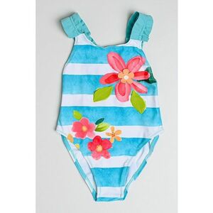 Costum de baie intreg cu dungi si model floral imagine