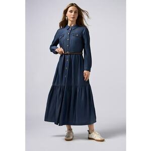 Rochie maxi din lyocell cu buzunare cu clapa pe piept imagine