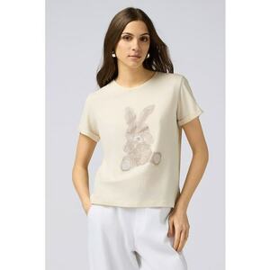 Tricou cu imprimeu grafic si aplicatii cu strasuri imagine