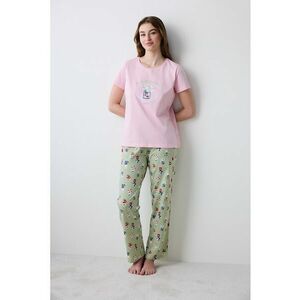 Pijama cu pantaloni lungi si imprimeu grafic imagine