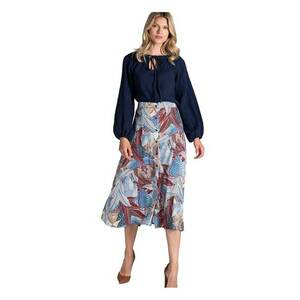Fusta midi trapez - nasturi fata - multicolor - viscoza 100% - imagine