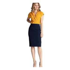 Fusta creion bleumarin - fara buzunare - deschidere suprapusa - poliester 65% - viscoza 35% - imagine