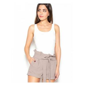 Pantaloni scurti dama bej - talie stransa - picioare largi - viscoza - imagine