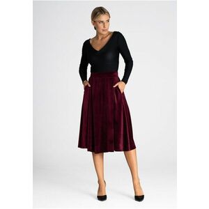 Fusta midi evazata M964 - rosu - catifea - cu buzunare imagine