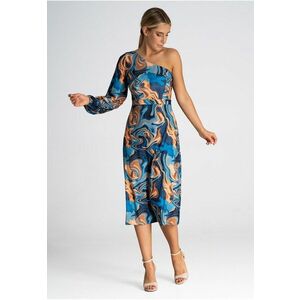 Rochie model abstract - cu un singur umar - cu maneci lungi - multicolor - poliester imagine