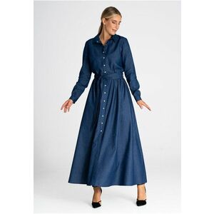 Rochie maxi bleumarin - bumbac - croiala eleganta - imagine