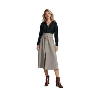 Fusta lunga - plisata - talie inalta - gri - nylon si poliester - imagine