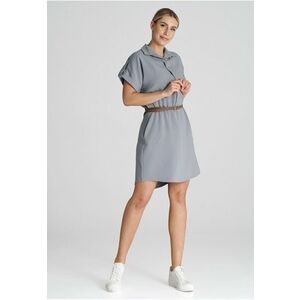 Rochie cu centura - gri - poliester - imagine