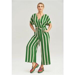 Salopeta dama - cu maneci kimono - in dungi - verde - viscoza imagine