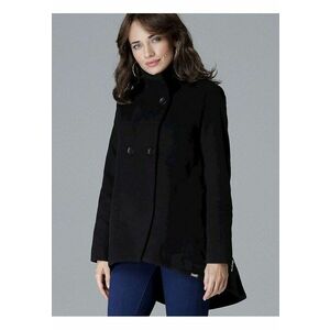 Palton dama - neagra - cu guler ridicat - maneci cu fermoar - 80% viscoza - imagine