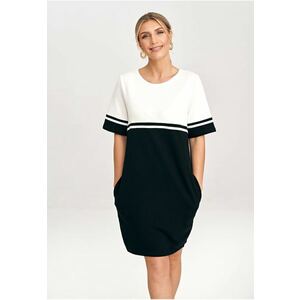 Rochie din bumbac M1028 - doua tonuri - maneci scurte - buzunare - alb/negru imagine