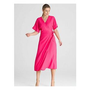 Rochie maneci kimono - cravata in talie - poliester - roz - poliester imagine