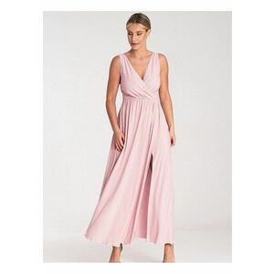 Rochie maxi roz - decolteu in V - decupat in talie - elastan 5% - poliester 95% imagine