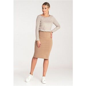 Rochie bicolora M1057 - bej - material elastic - confortabil - bumbac imagine