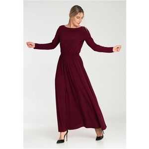 Rochie lunga bordeaux - cu maneci lungi - talie elastica - poliester imagine