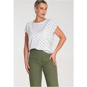 Bluza dama flori - Poliester/Elastan - Maneca scurta - Alb imagine