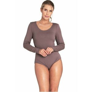 Body elegant cu maneca lunga - decolteu bateau - maro - viscoza/elastan imagine