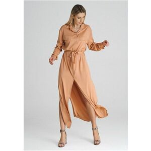 Rochie camasa maxi portocalie - croiala lejera - poliester imagine