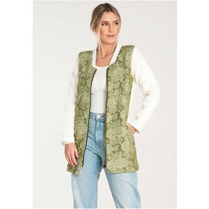 Jacheta dama M1062 - Lana/Poliester - Alb/Verde imagine