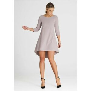 Rochie midi eleganta bej - asimetrica - maneci 3/4 - poliester-viscoza imagine