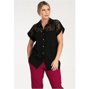 Camasa dama ajurata - neagra - maneca scurta - dantela - poliester 80% imagine