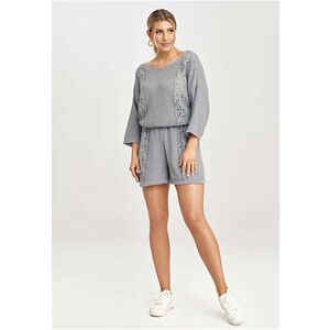 Set tricotat pentru femei - M995 - bluza cu maneci 3/4 si pantaloni scurti - gri inchis - acril 50% - bumbac 50% - imagine