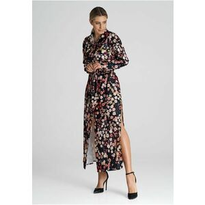 Rochie camasa maxi guler floral - multicolor - poliester imagine