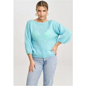 Pulover dama model M993 - maneci 3/4 - albastru - fabric moale - imagine