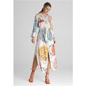 Rochie camasa lunga M1000 - cu curea - multicolor - poliester 97% - elastan 3% - imagine