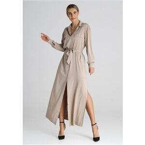 Rochie camasa bej M1000 - eleganta - confortabila - din poliester si elastan imagine