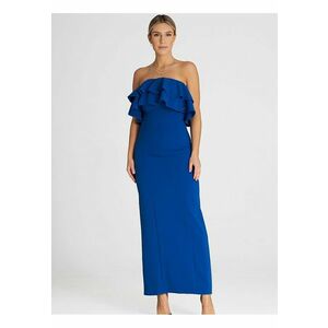 Rochie maxi eleganta - volane duble - albastru - elastan - poliester - viscoza imagine