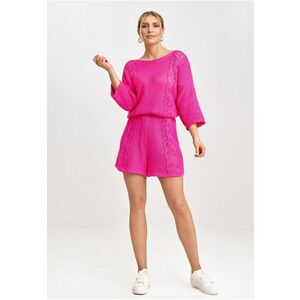 Set tricotat pentru femei - bluza cu maneci 3/4 si pantaloni scurti - fuchsia - acril-bumbac - imagine