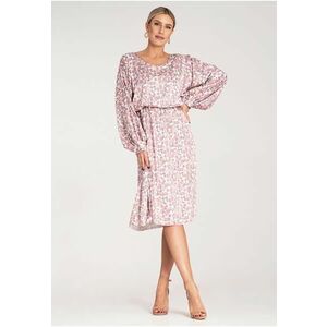 Rochie bufanta maneci voluminoase - imprimeu floral - roz - poliester-elastan - imagine