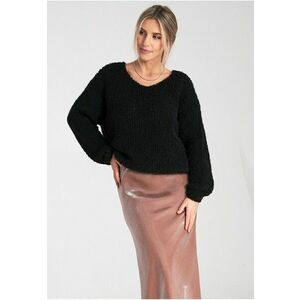 Pulover dama boucle - negru - material moale - maneca lunga - imagine