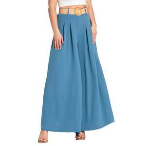 Pantaloni dama - cu curea - eleganti - albastri - poliester - imagine