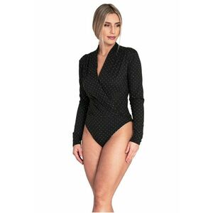 Bluza de tip body dama negru - cu decolteu in V - maneci lungi - poliester/elastan - imagine