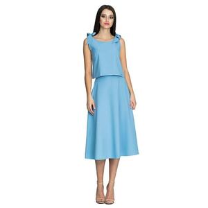 Set fusta si bluza albastru - bretele - fusta evazata imagine