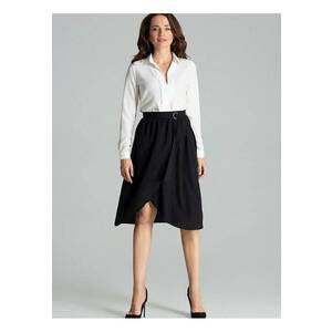 Fusta midi neagra - talie plisata - fermoar lateral ascuns - curea cu catarama aurie - poliester imagine