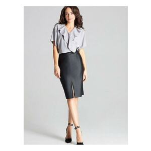 Fusta creion - midi - neagra - piele ecologica - fermoar decorativ - despicatura imagine
