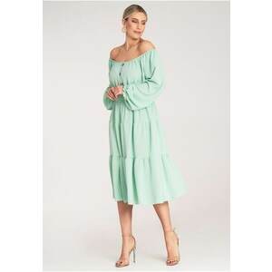 Rochie evazata - verde - cu volane - poliester - imagine