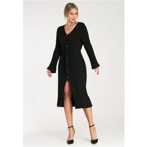 Rochie cu nasturi - neagra - eleganta - din viscoza - imagine