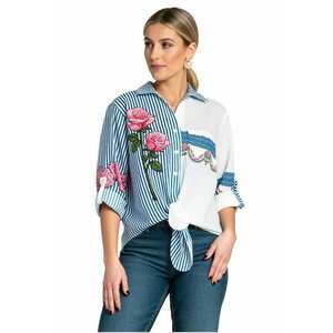 Camasa albastra/alb - supradimensionata - boho - cu broderie - poliester - imagine