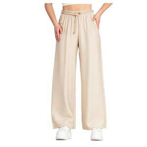 Pantaloni dama - bej - material usor - talie elastica - viscoza - imagine