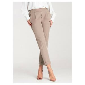 Pantaloni dama drepti - talie inalta - bej - poliester-elastan - imagine