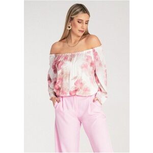 Bluza dama flori - Poliester - Alb/Roz - imagine