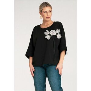 Bluza dama - Floare - Bumbac/Poliamida/Elastan - Negru - imagine